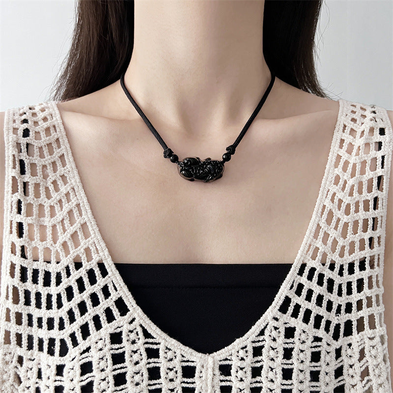 Wholesale Anti-Crystal Obsidian Pixiu Necklace